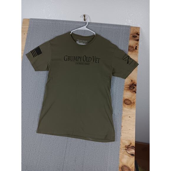 Grunt Style T Shirt Mens L Army Green Grumpy Old Vet Flag Patriotic - Picture 3 of 11